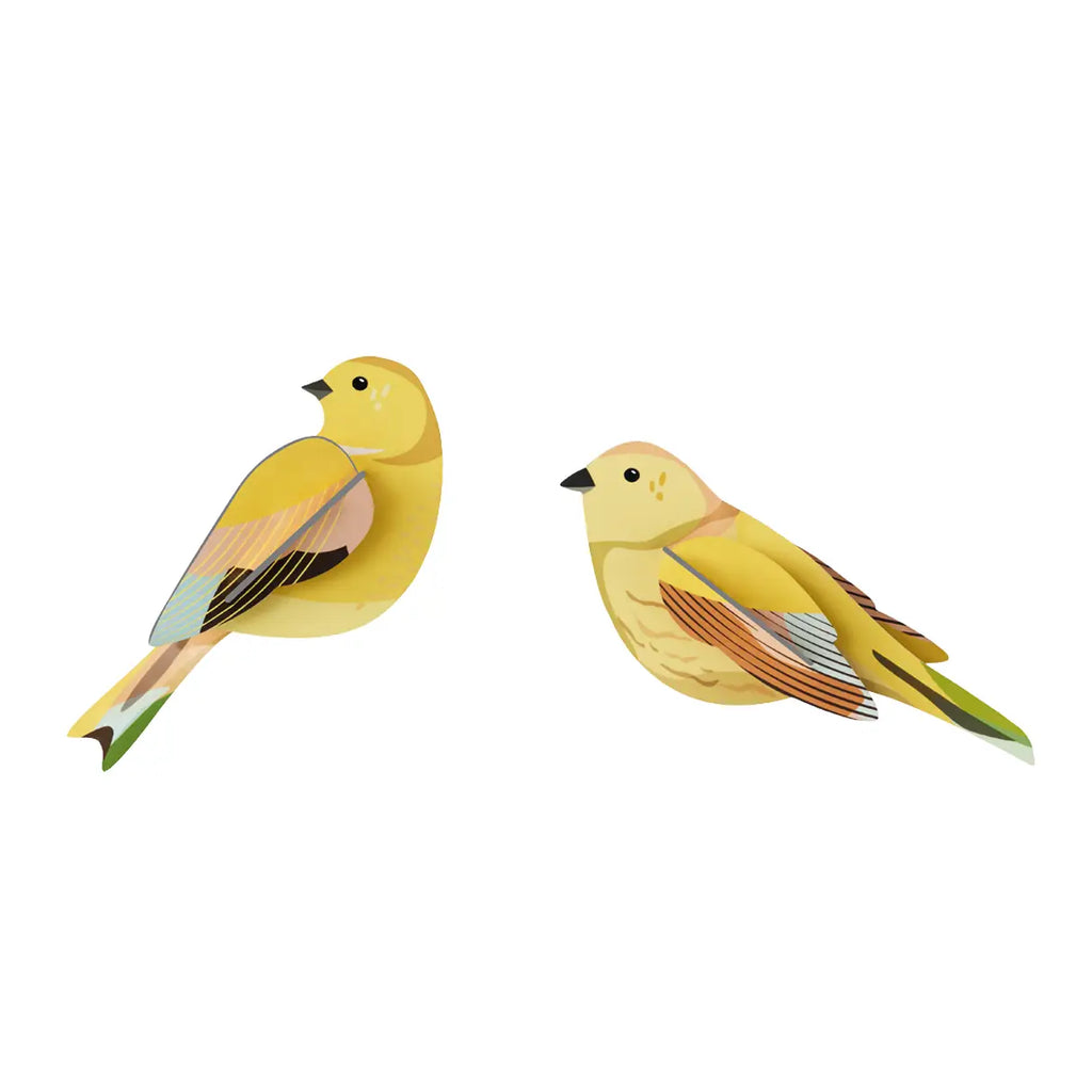 Two studio roof wall art puzzle citrinella birds with yellow feathers on white background