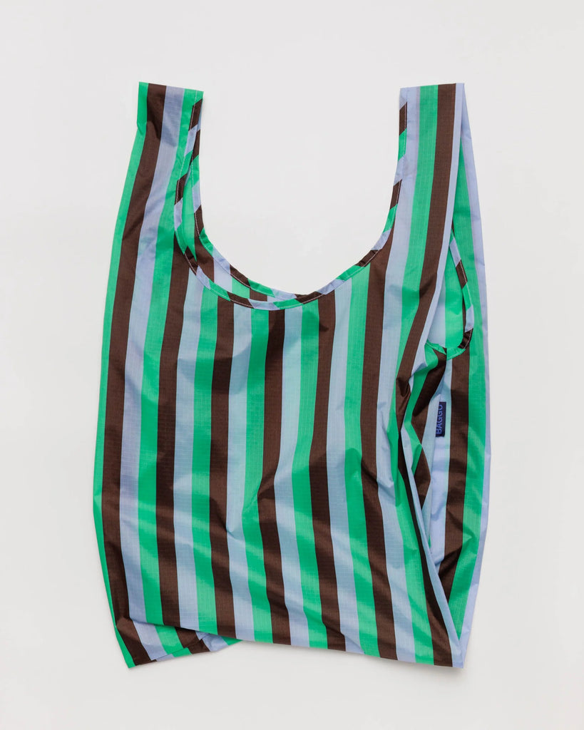Baggu tote, mint stripe, mint green brown light blue stripe, nylon shopping tote
