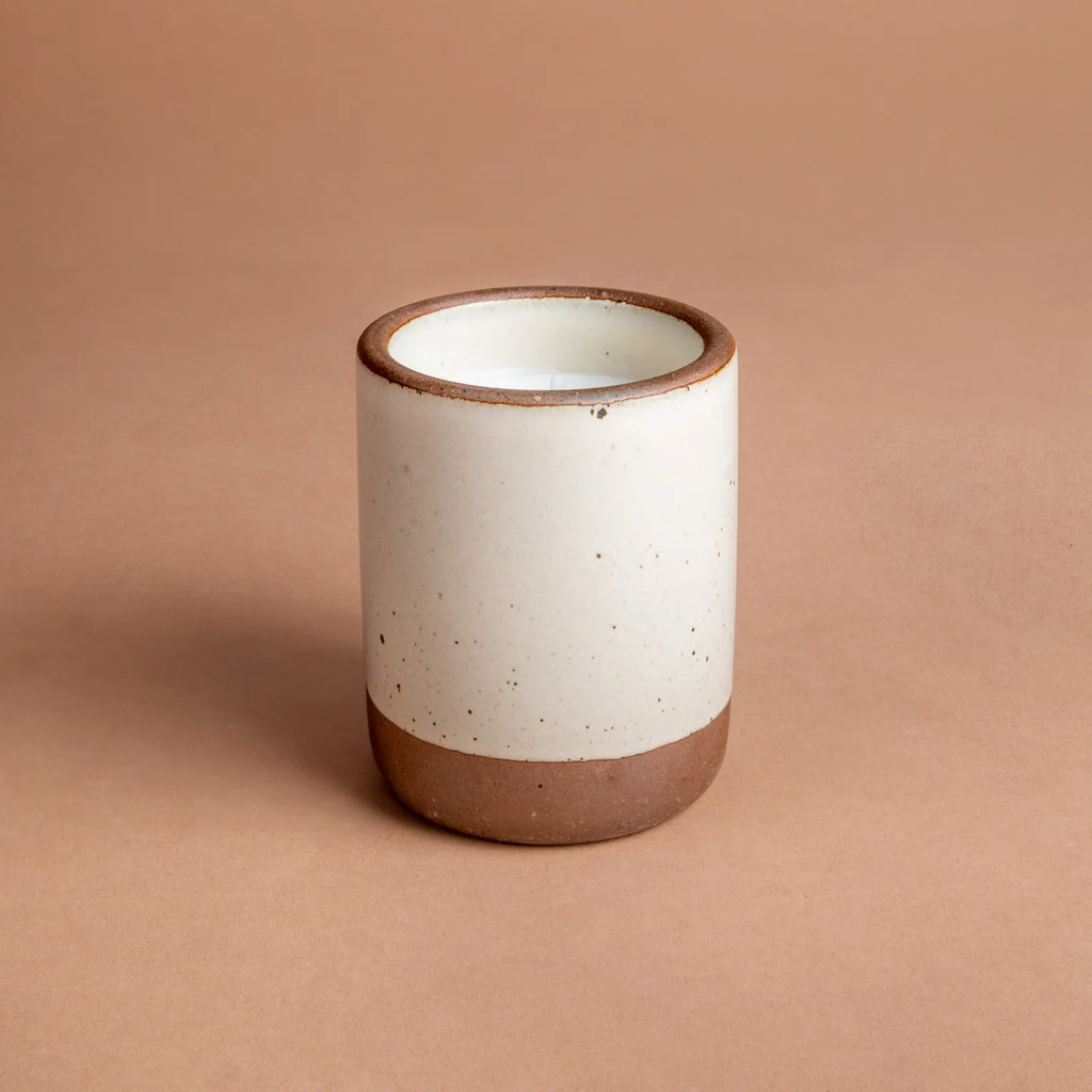 Eastfork pottery vessel in panna cotta color, soy candle