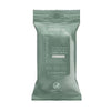 Noshinku Nourishing Sanitizing Hand Wipes in a metallic sage green resealable pouch, containing 15 towelettes, on a solid white background.