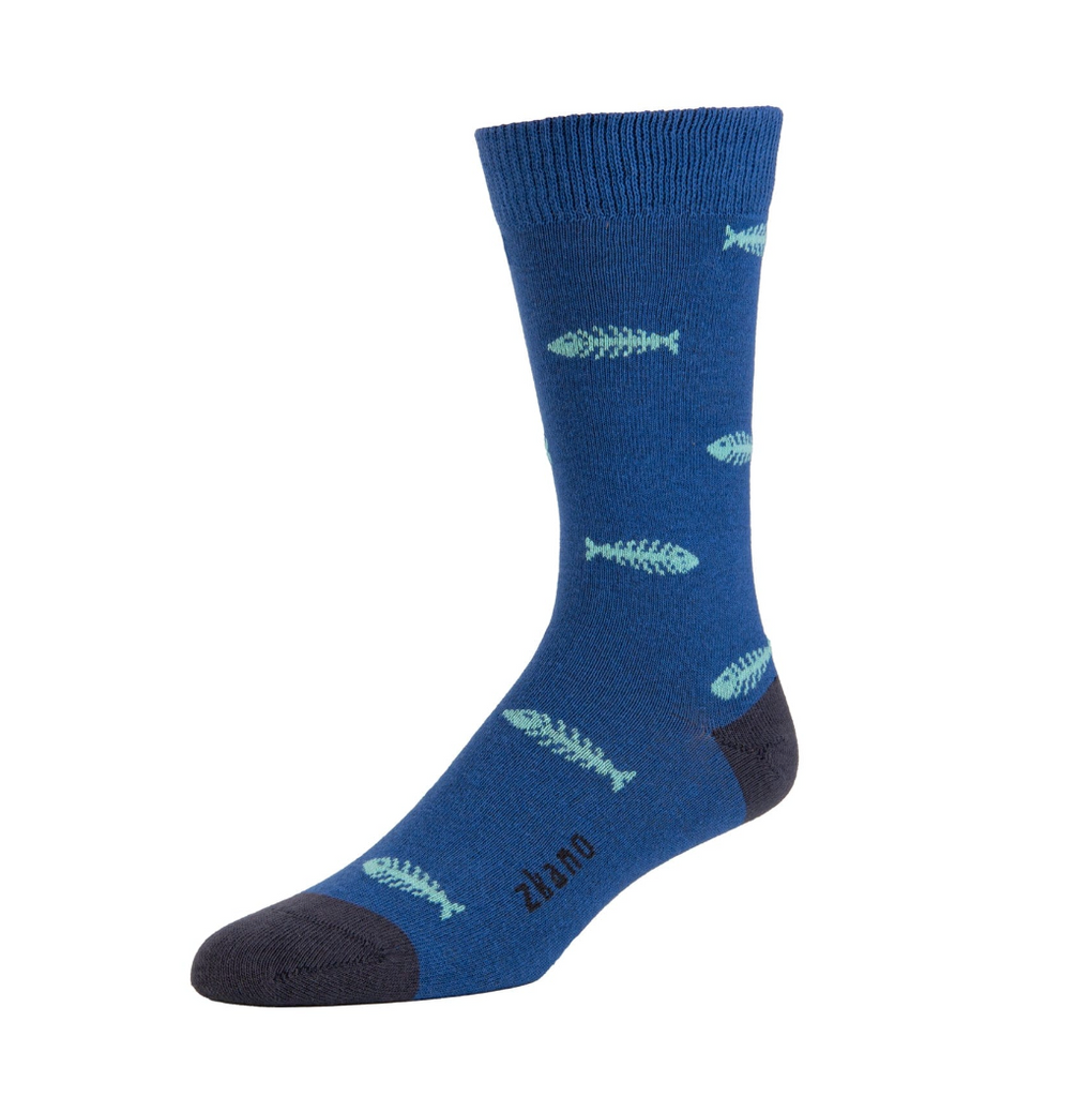 Cobalt Fishbone Crew Socks
