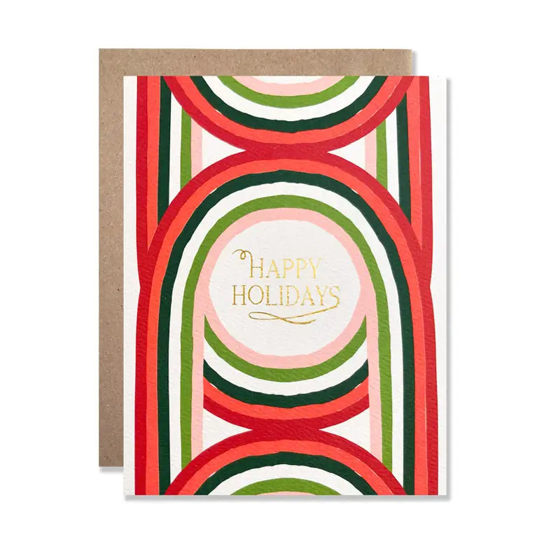 Holiday card with geometric pattern and 'Happy Holidays' text on a white background