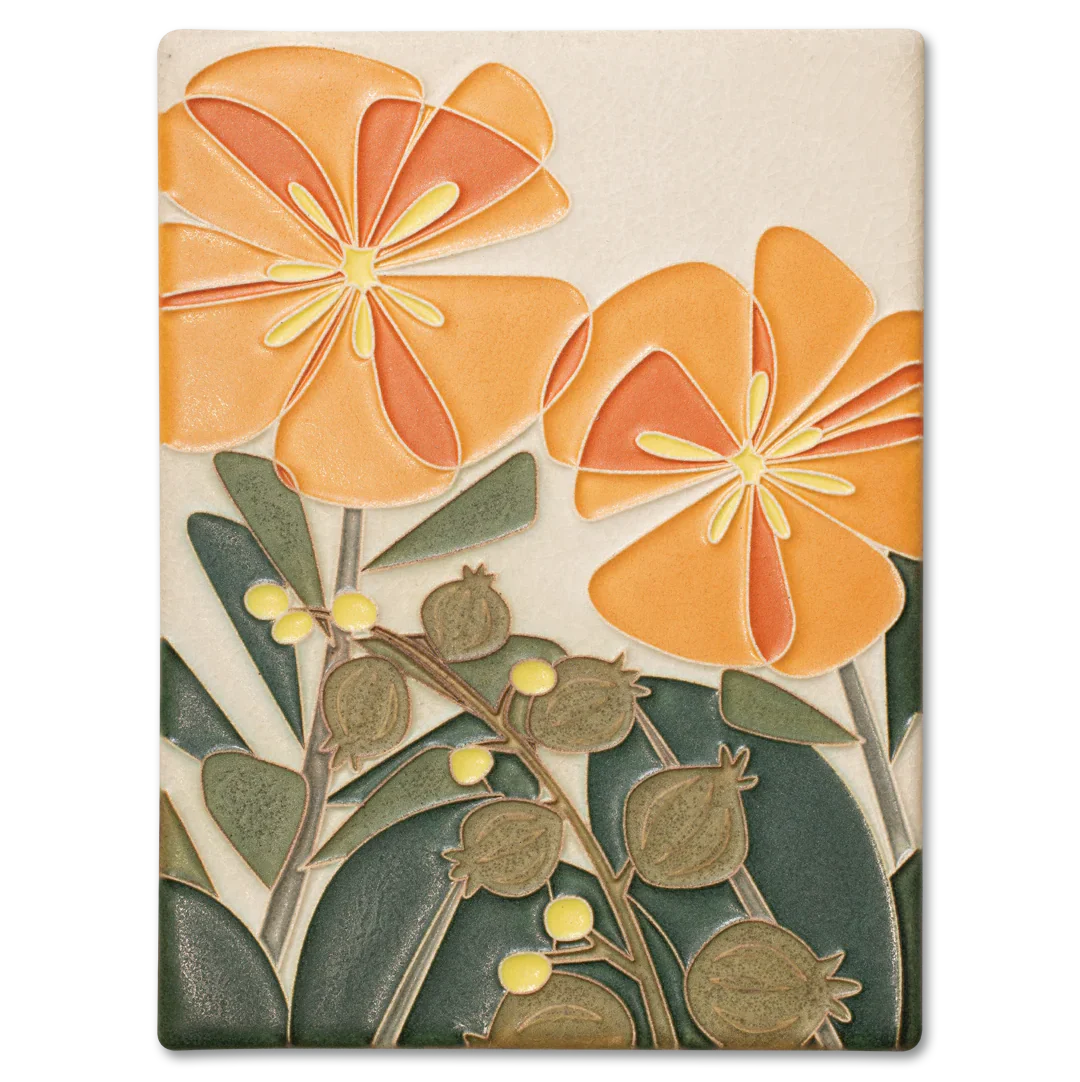 【Ribuさま】vintage flower tile ❀ 野に咲くお花の 陶板 Motawi Tile Blossom Bliss, Orange - 6