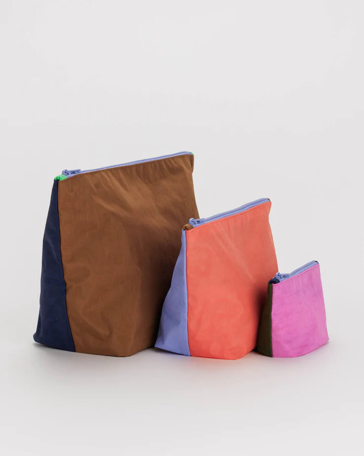 baggu nightlights gopouch trio, colorful travel pouches, travel accessories, zipper travel pouch, lightweight, nylon