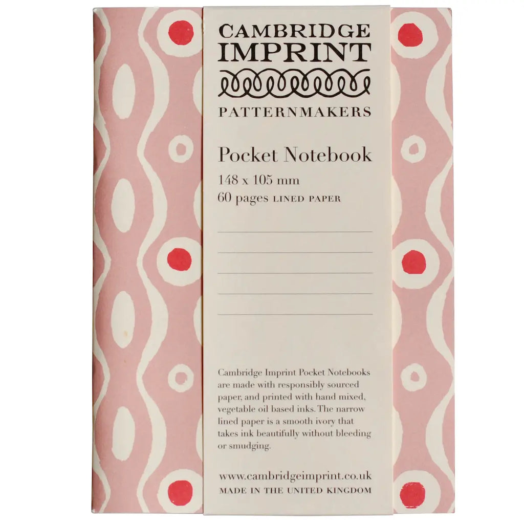 Cambridge Imprint pocket notebook with pink and white pattern on a white background