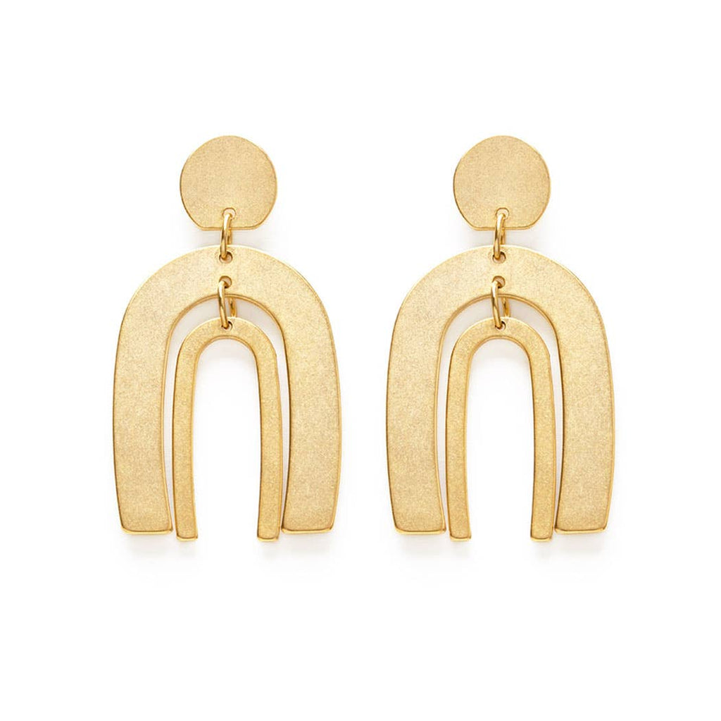 matte gold arch drop earring, made in the USA