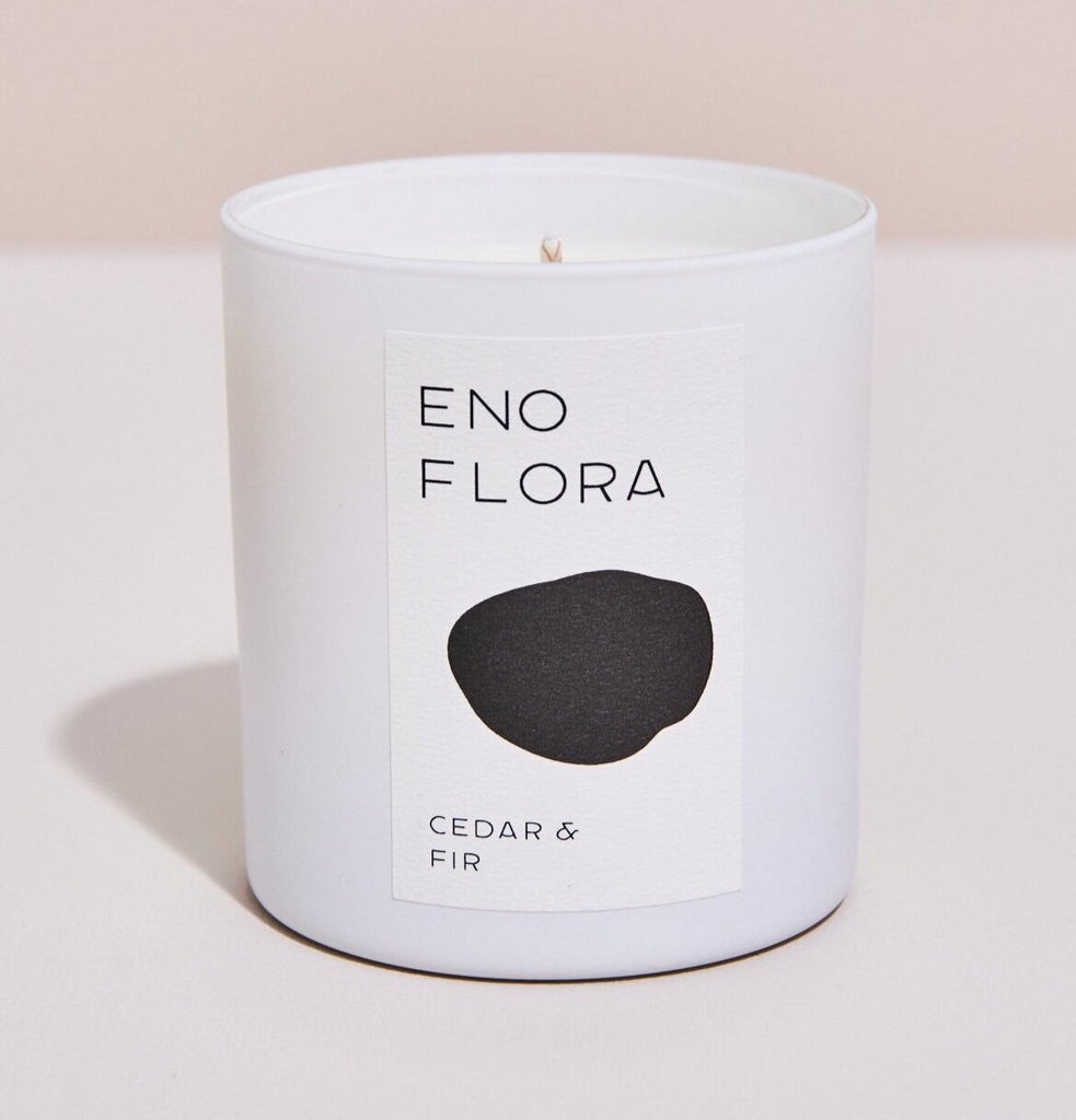 Eno Flora, coconut candle, cedar and fir, made in Durham, NC made