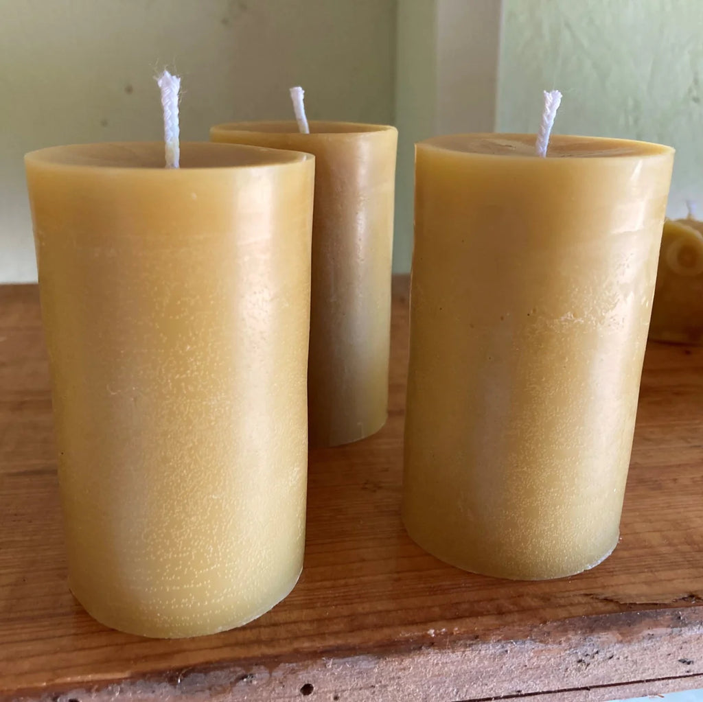 100% natural beeswax, made in NC, beeswax pillar candle