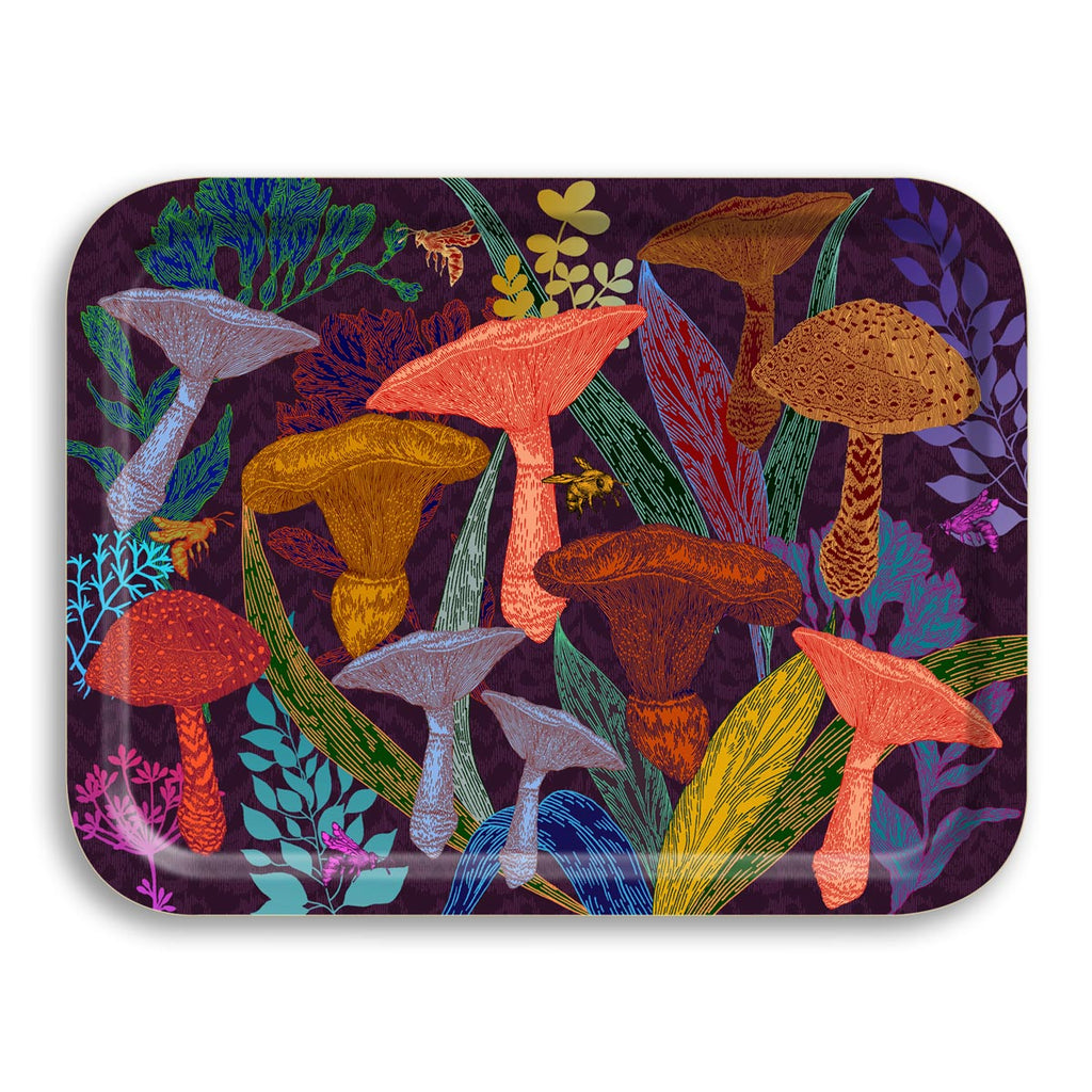 rectangular birch serving tray, Avenida Home, colorful mushrooms