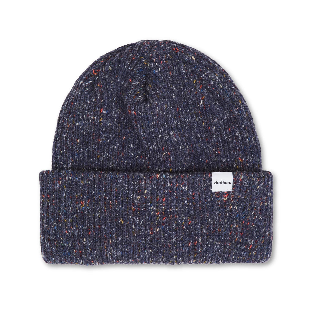 Druthers, beanie, recycled cotton, melange ribbed beanie, navy