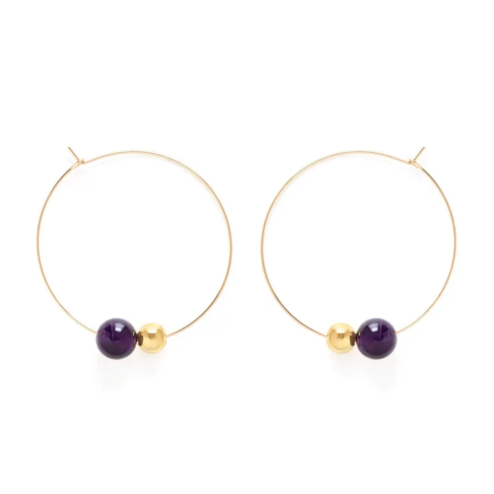 gold hoop with sodalite bead, made in the USA