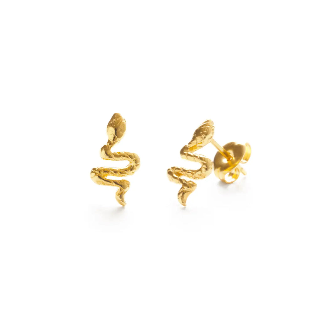 tiny gold serpent stud earrings, made in the USA